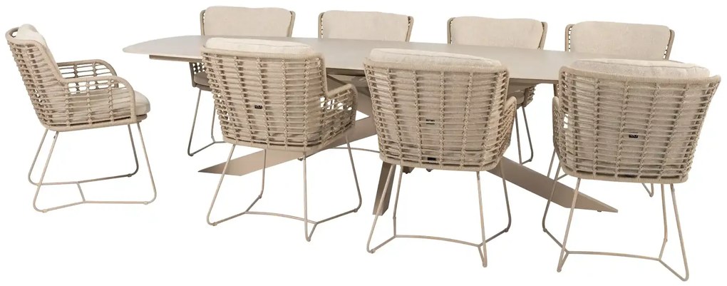 4 Seasons Outdoor Fabrice tuinset latte met Prado tafel met keramisch blad in barrelvorm 300 cm SALE Tuinset beige weerbestendig