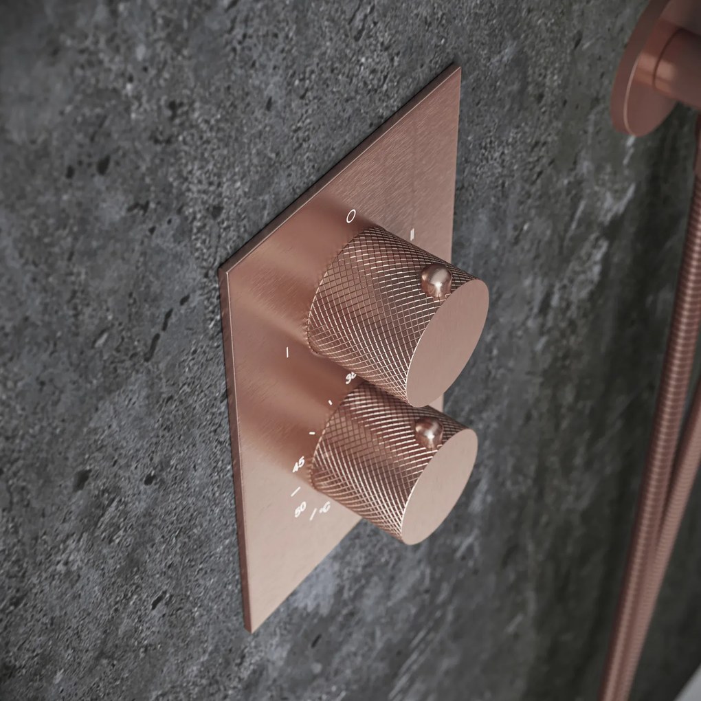 Saniclear Copper Curved inbouw regendouche met 30cm hoofddouche, plafondarm, 3 standen handdouche en glijstang geborsteld koper