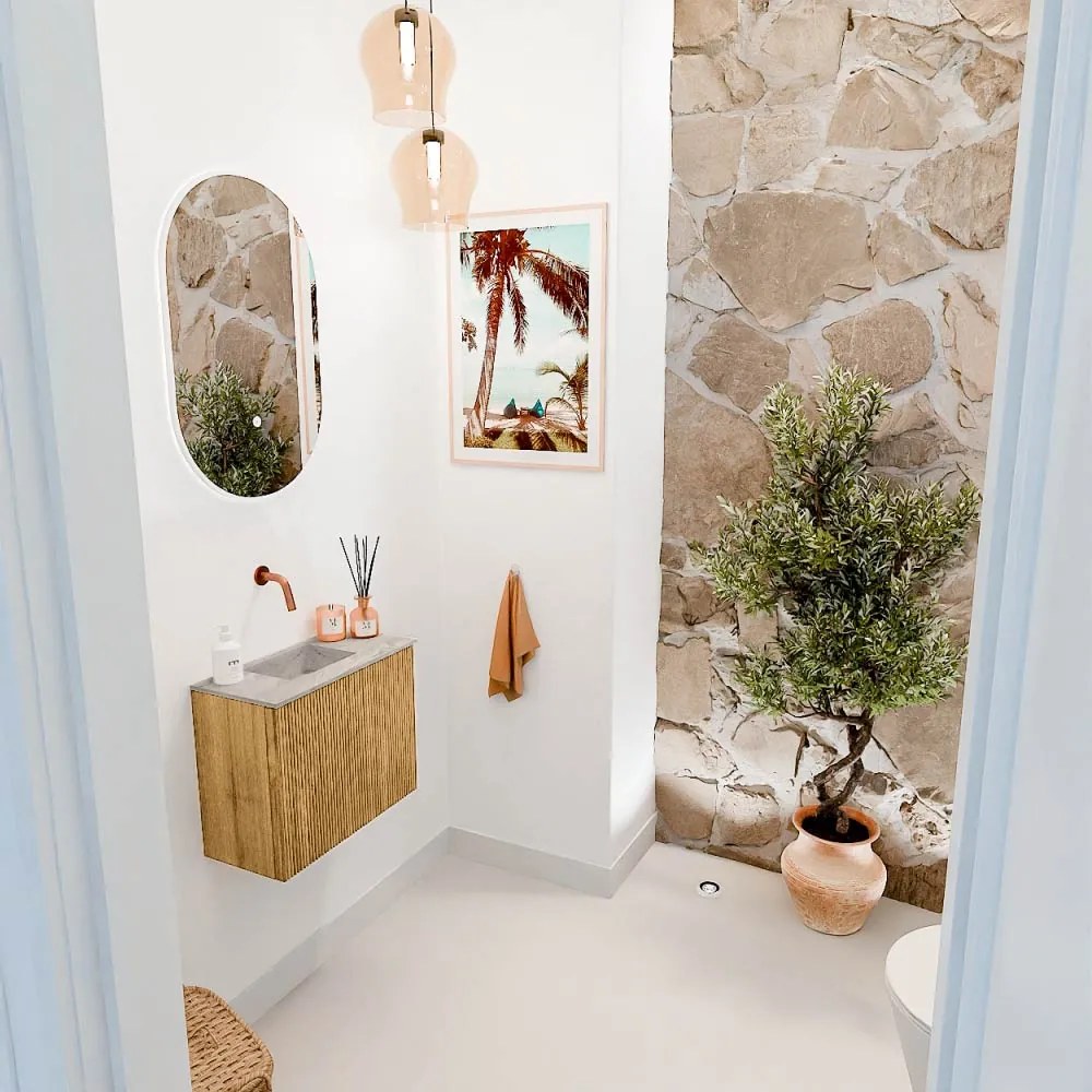 Mondiaz Joya DLux 50cm toiletmeubel oak met wastafel faye links zonder kraangat glace