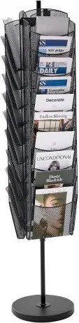 VEVOR Draaibare brochurestandaard, tijdschriftenrek met 30 compartimenten, metalen literatuurstandaard, catalogushouder, boekenstandaard, vloerdisplay, krantencatalogushouder voor kantoorshows en tentoonstellingen
