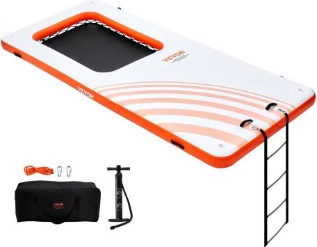 VEVOR Opblaasbaar drijvend dok 4,57 x 1,98 m dokplatform met 1,21 x 1,82 m trampoline-net Zwembadwatermat met drijvend platform en draagbare tas en afneembare ladder om te ontspannen bij het zwembad