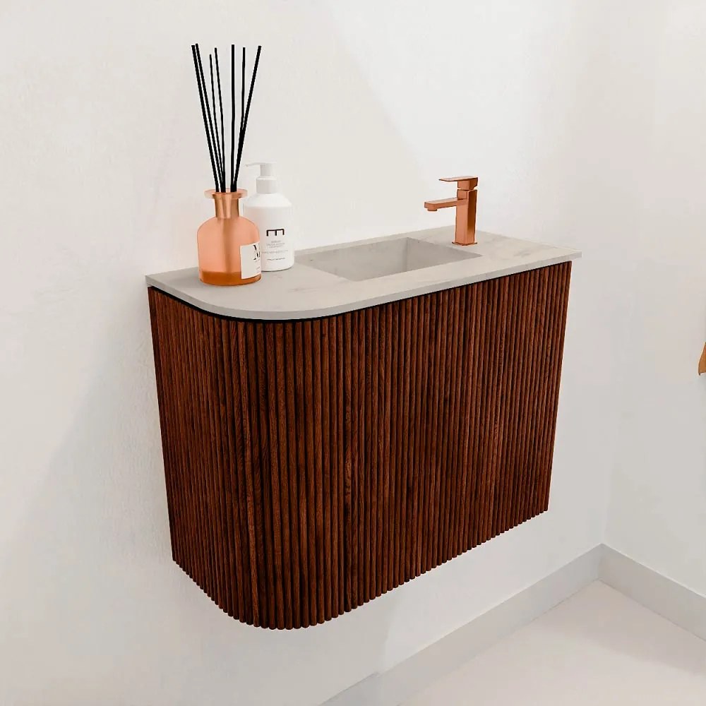 Mondiaz Joya DLux 50cm toiletmeubel ronding links ruby met wastafel faye rechts 1 kraangat opalo