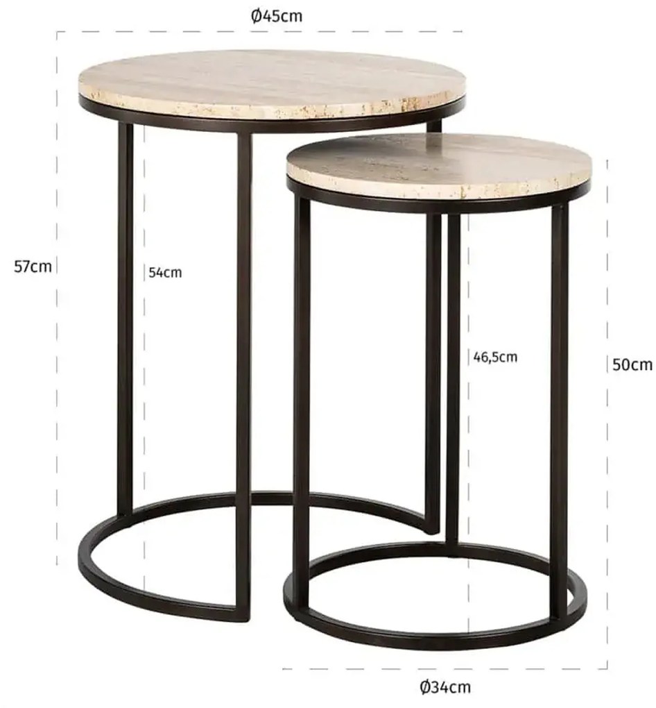 Richmond Interiors Avalon Ronde Bijzettafel Set Travertin - 45 X 45cm.