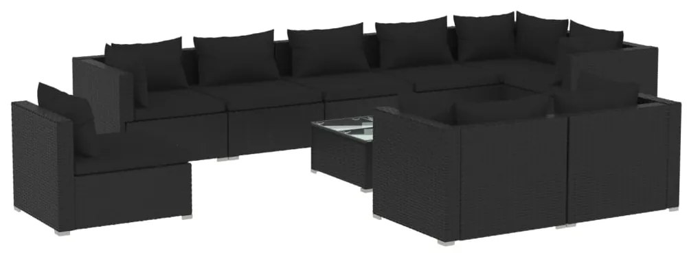 vidaXL 10-delige Loungeset met kussens poly rattan zwart