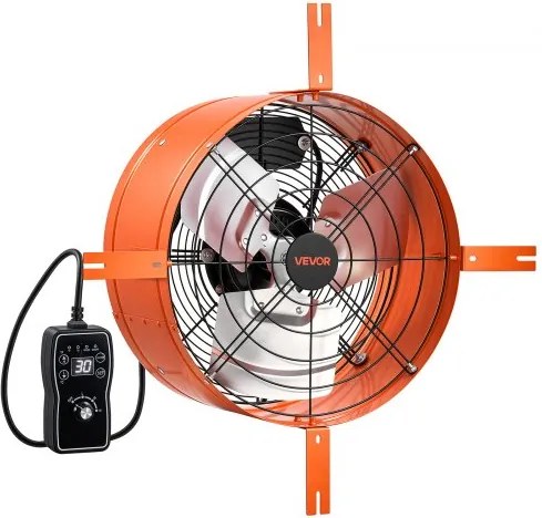 VEVOR Gevelventilator 38,1 cm, zolderventilator met een luchtstroom van 2803,4 m³/u, oranje, koeling en luchtcirculatie voor zolder, werkplaats en woning, behuizing van koolstofstaal, met thermostaat, netsnoer en bedieningskabel.
