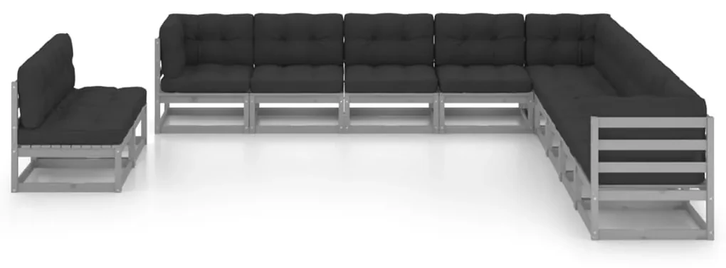 vidaXL 11-delige Loungeset met kussens massief grenenhout grijs