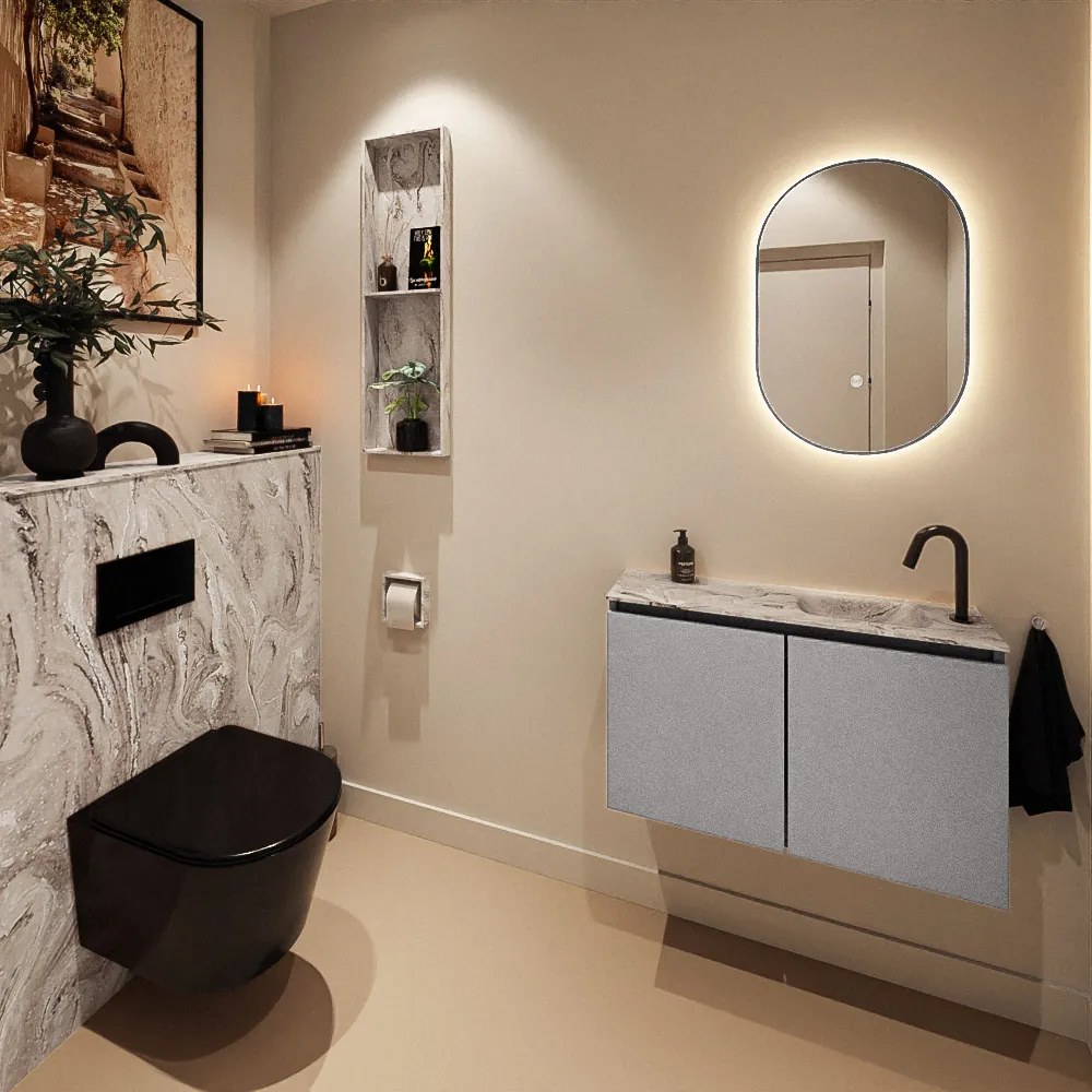 Mondiaz Ture DLux toiletmeubel 80cm plata met wastafel glace rechts met kraangat