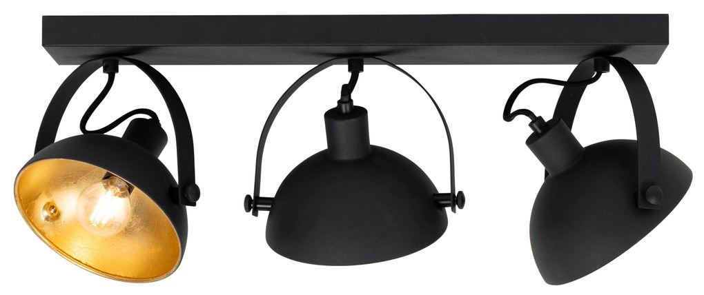 Industriële plafondlamp zwart met goud 3-lichts verstelbaar - Magnax