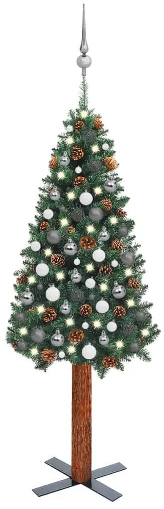 vidaXL Kerstboom met LED's en kerstballen smal 150 cm PVC groen