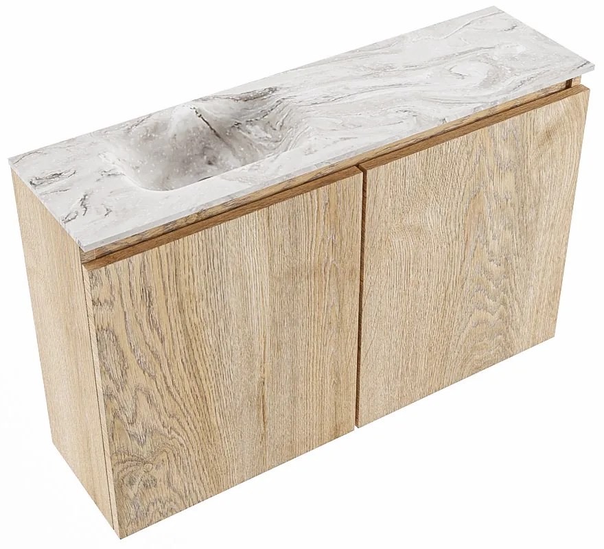 Mondiaz Ture DLux toiletmeubel 80cm washed oak met wastafel glace links met kraangat