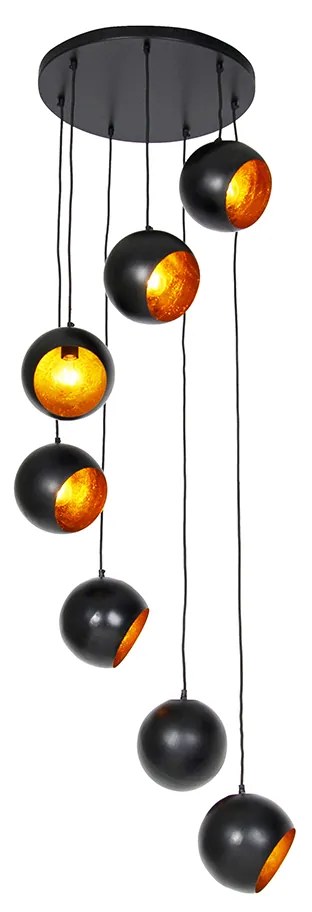 Hanglamp zwart met gouden binnenkant 7-lichts - Crooked Cluster