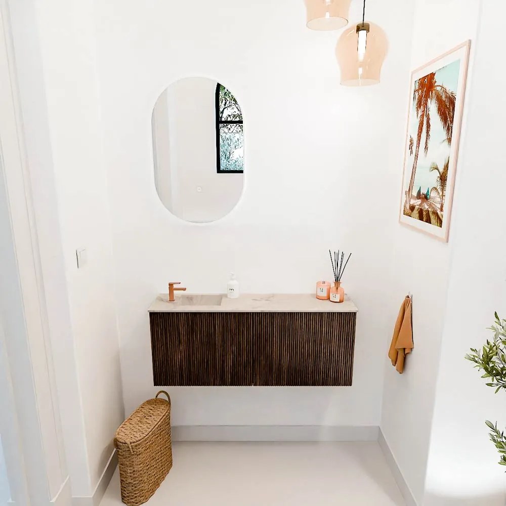 Mondiaz Joya DLux 100cm toiletmeubel walnut met wastafel faye links 1 kraangat frappe