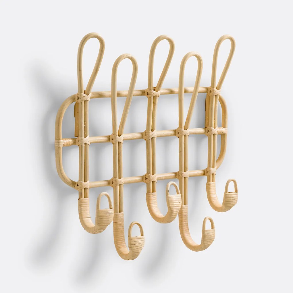 Wandkapstok 5 dubbele haken in rotan, Miya