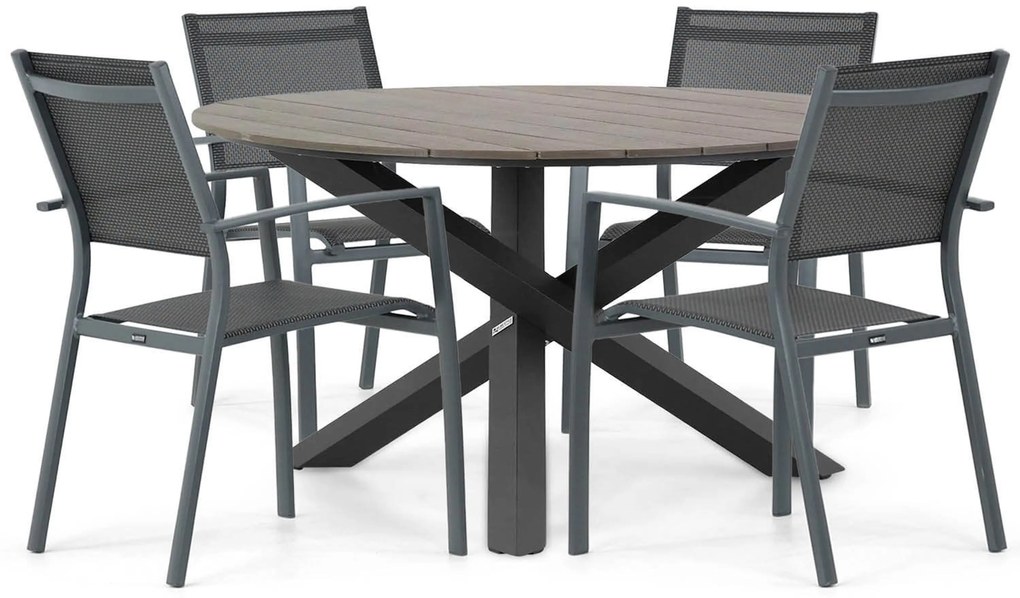 Tuinset Ronde Tuintafel 4 personen 125 cm Aluminium Grijs Lifestyle Garden Furniture Sella/Ancona