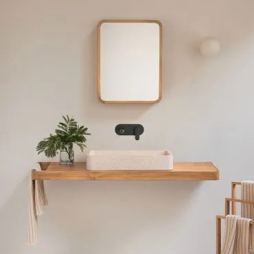 Conjunto Van Meubel 130x45 Cm Hangend In Teakhout Neill Teakhout & Matzwart Inbouwmodel Met Afvoerkraan Zonder Overloop, Alameda & Rechthoekig Met Afg
