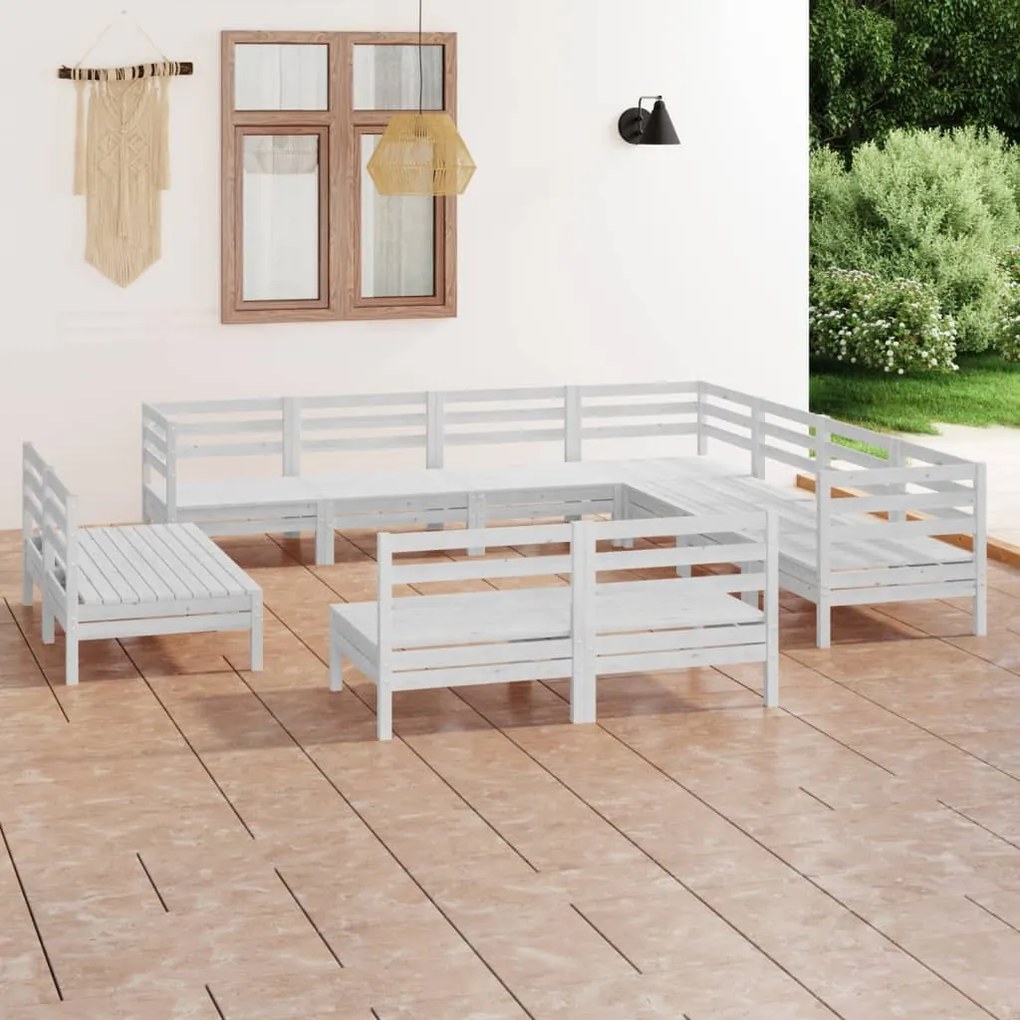 vidaXL 11-delige Loungeset massief grenenhout wit