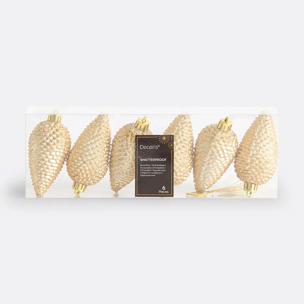Set van 6 kerst dennenappels om op te hangen, Caspar