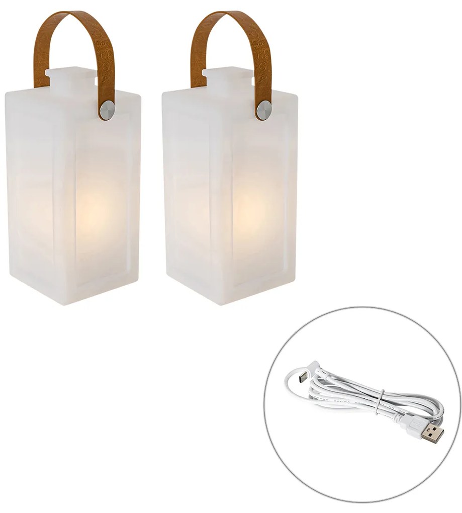 Set van 2 tafellampen wit flame effect oplaadbaar IP44 - Stard