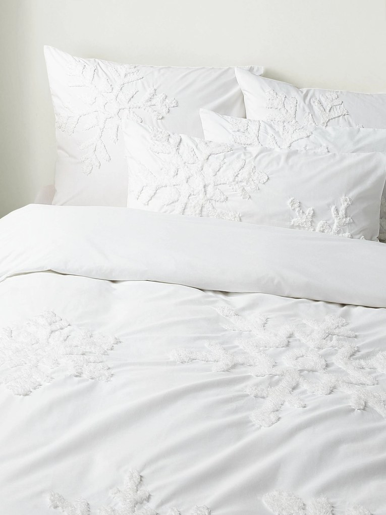 Perkalkatoenen dekbedovertrek Vidal met getuft sneeuwvlokmotief