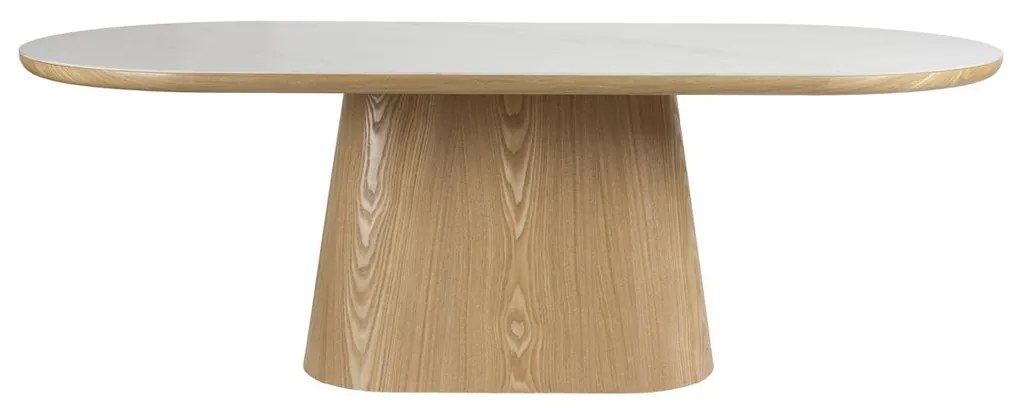 Ovale Eettafel Eiken En Wit Marmer - 200 X 90cm.