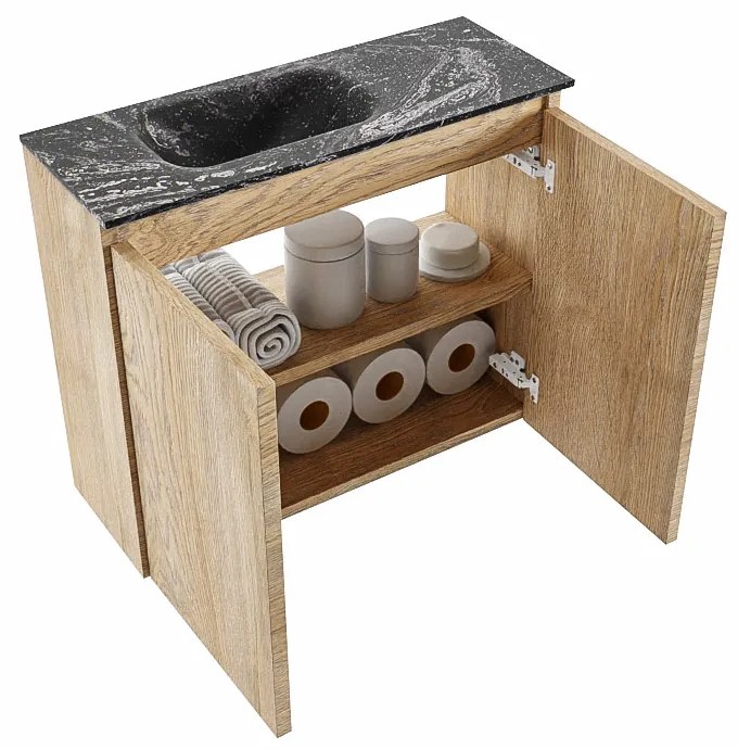 Mondiaz Ture DLux toiletmeubel 60cm washed oak met wastafel lava links met kraangat