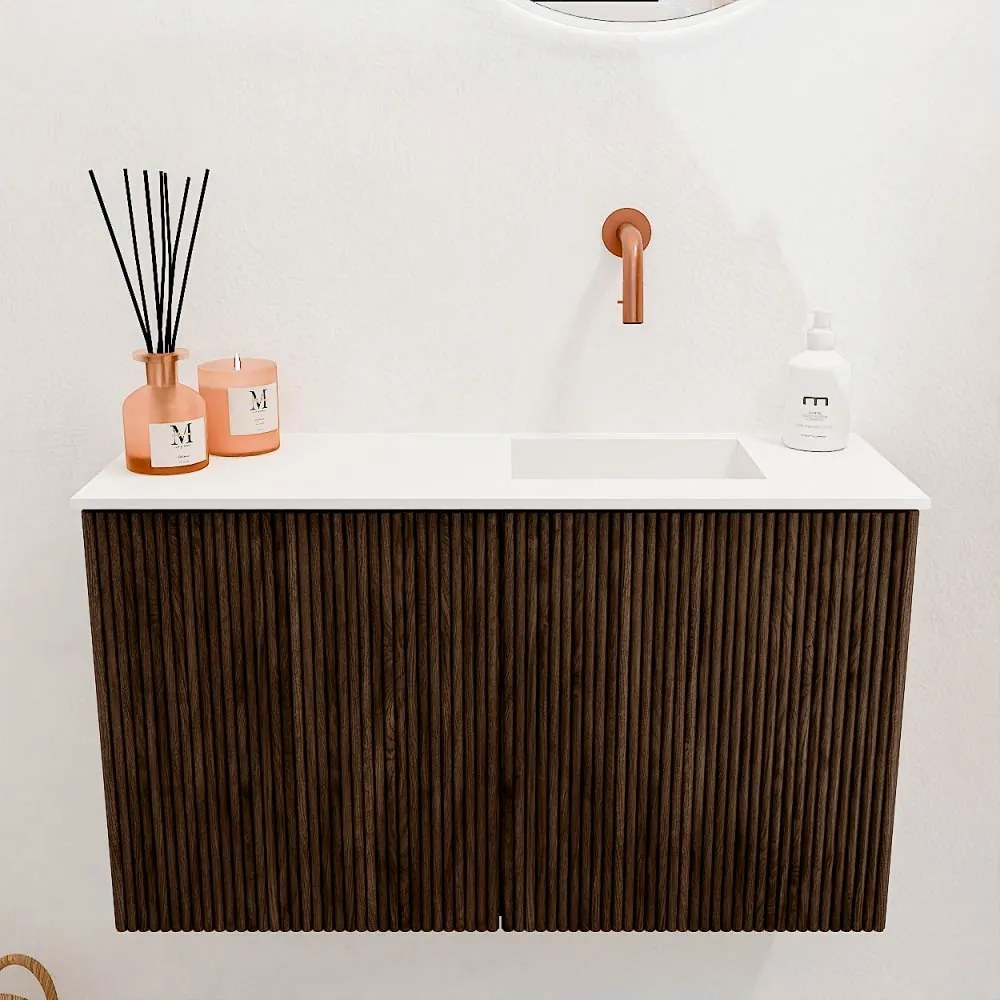 Mondiaz Joya 70cm toiletmeubel walnut met wastafel faye rechts zonder kraangat talc
