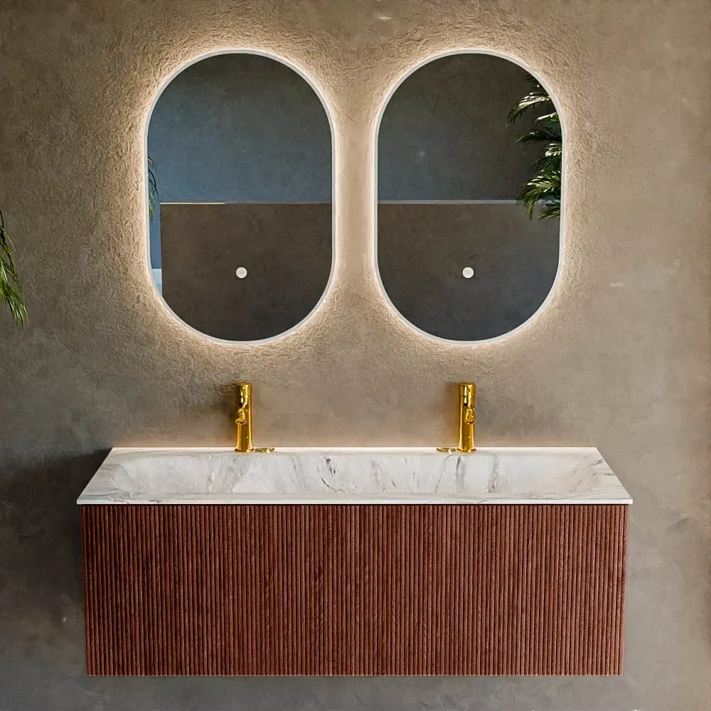 Mondiaz Kurve-dlux 120cm badmeubel ruby met 1 lade en wastafel big large midden 2 kraangaten glace