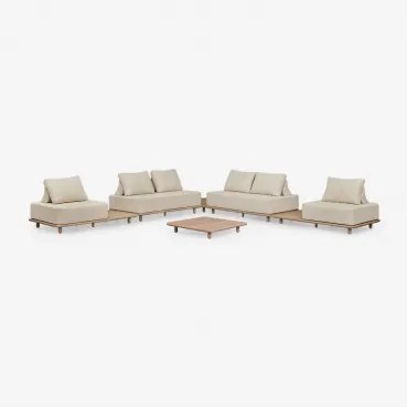 Tuinset Met Modulaire Hoekbank Van 4 Delen Met Bijzettafels En Salontafel 95x95 Cm In Acaciahout Portet Lichte Acaciekleur - Sklum