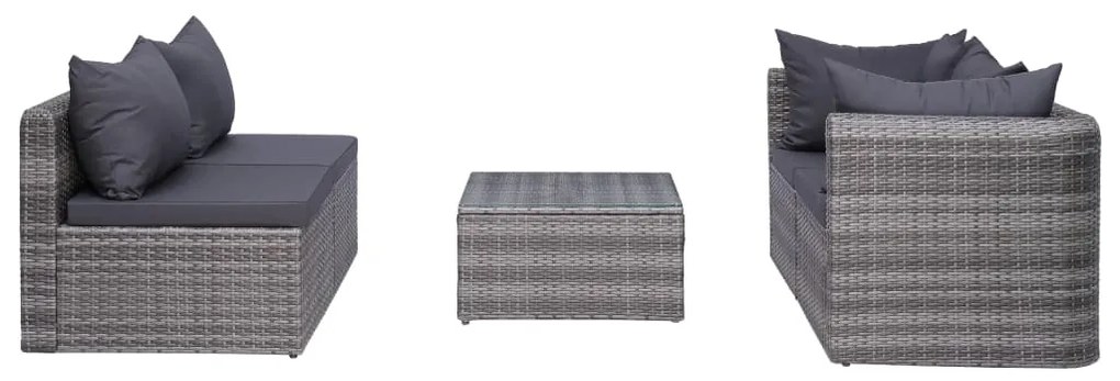 vidaXL 5-delige Loungeset met kussens poly rattan grijs