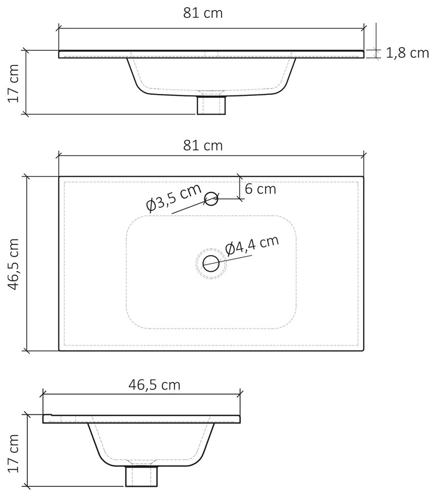 Differnz Sofi wastafel keramiek 80cm wit