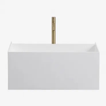 Nerine Zwevend Badkamermeubelset Van Hars Met Geïntegreerde Wastafel En Led-verlichting Wit & Spiegelloze & Goud ↑30 Cm - Sklum