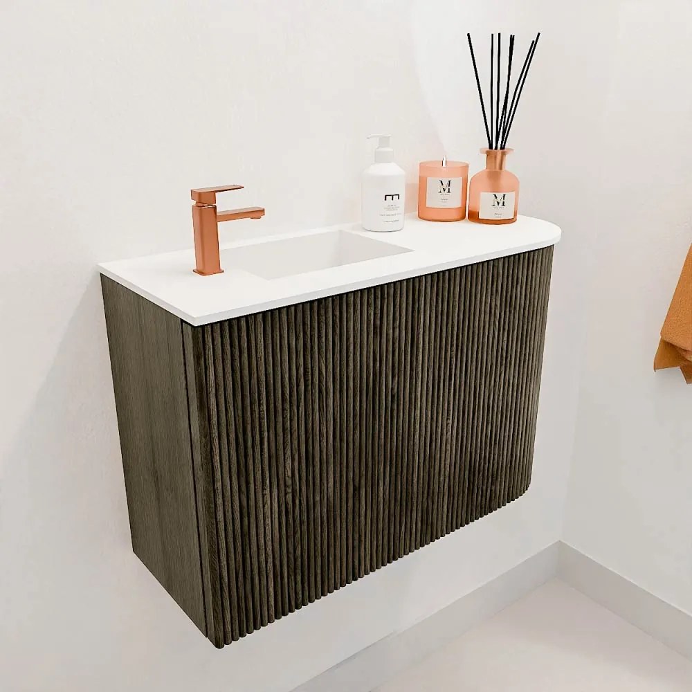 Mondiaz Joya 60cm toiletmeubel ronding rechts shadow met wastafel faye links 1 kraangat talc