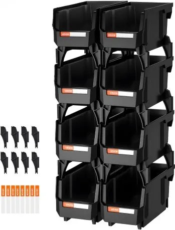 VEVOR stapeldozen, 276 x 140 x 130 mm (8-pack), transparante opbergdozen, opbergdozen, transparante opbergdoos voor het organiseren en opbergen van kleine onderdelen, kantoorbenodigdheden en andere accessoires, zwart