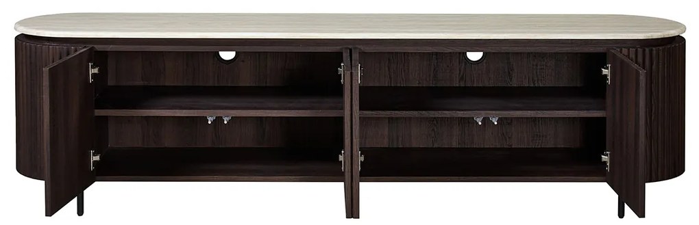 Walnoot Tv-meubel Met Travertin Blad - 200x40x55cm.