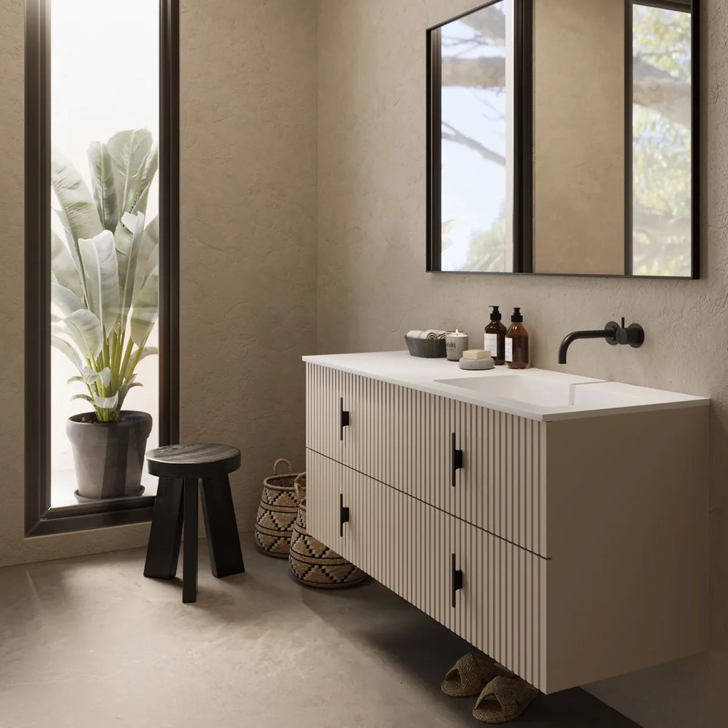 Muebles Avila badmeubel ribbelfront 120cm macchiato met wastafel rechts zonder kraangat