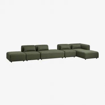 Modulaire Hoekbank Met Chaise Longue Rechts, 4-delig Met Divan En Poef Fogler Teddystof Saliegroen - Sklum