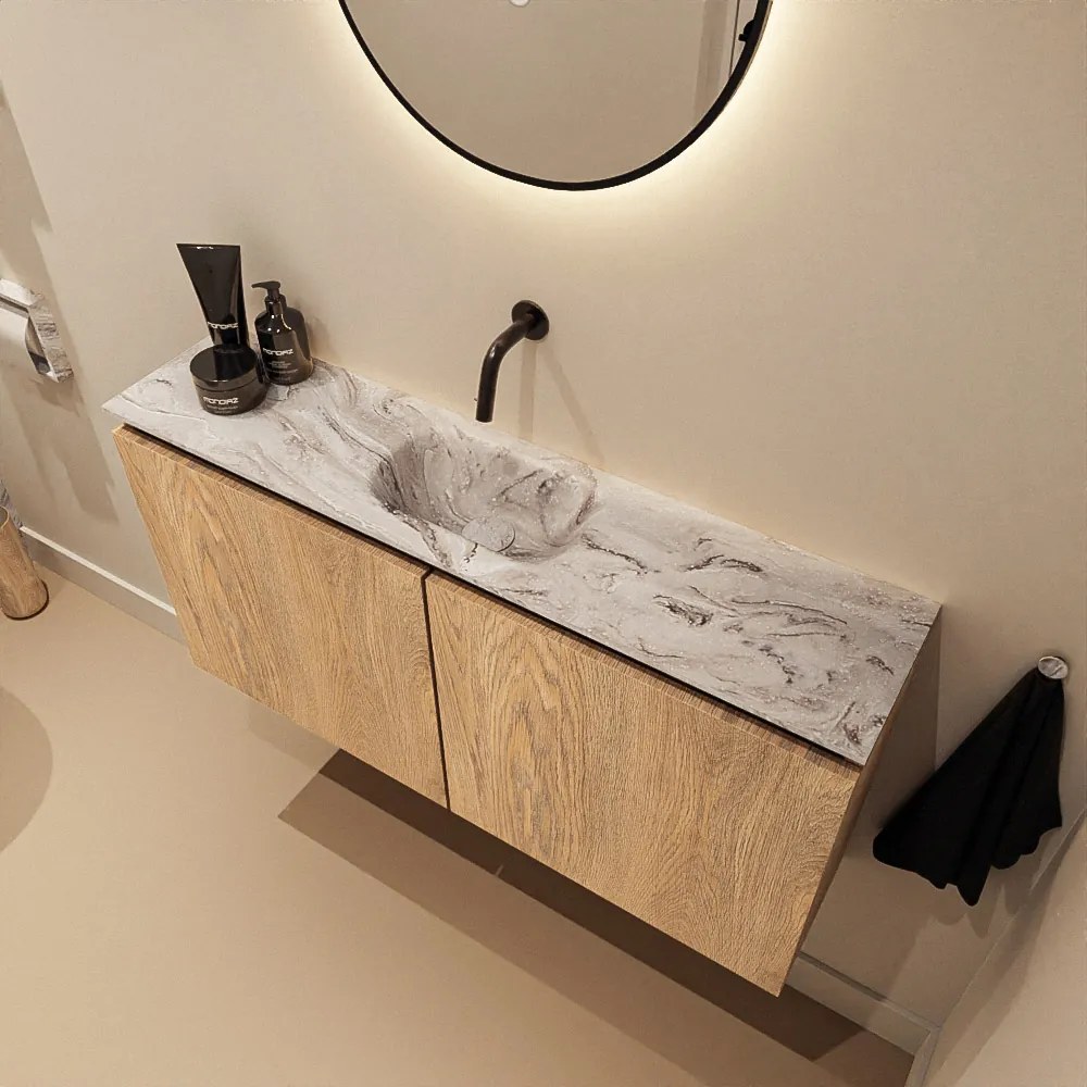 Mondiaz Ture DLux toiletmeubel 100cm washed oak met wastafel glace midden zonder kraangat