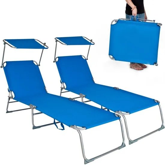 2 Ligbedden met zonnedak Ligstoelen blauw 400689