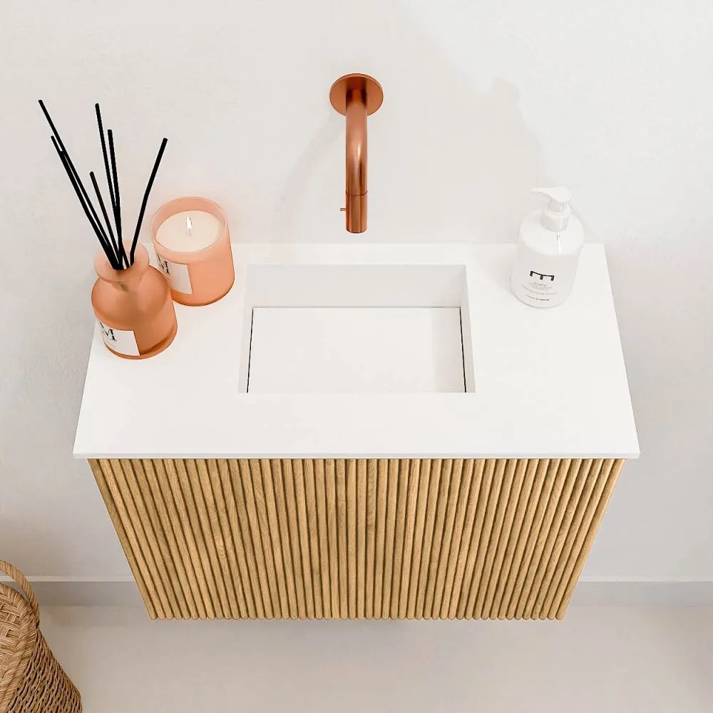 Mondiaz Joya 50cm toiletmeubel oak met wastafel faye midden zonder kraangat talc
