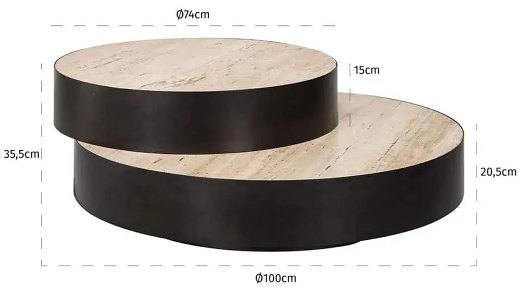 Richmond Interiors Avalon Design Salontafel Rond Travertin - 100 X 100cm.