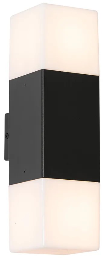 Buiten wandlamp zwart met opale kap 2-lichts IP44 - Denmark