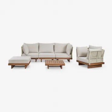 Dailin 3-delige Modulaire Tuinbankset Met 2 Hoekstoelen, Salontafel, Fauteuil En Poef In Acaciahout Acacia Bruin - Sklum