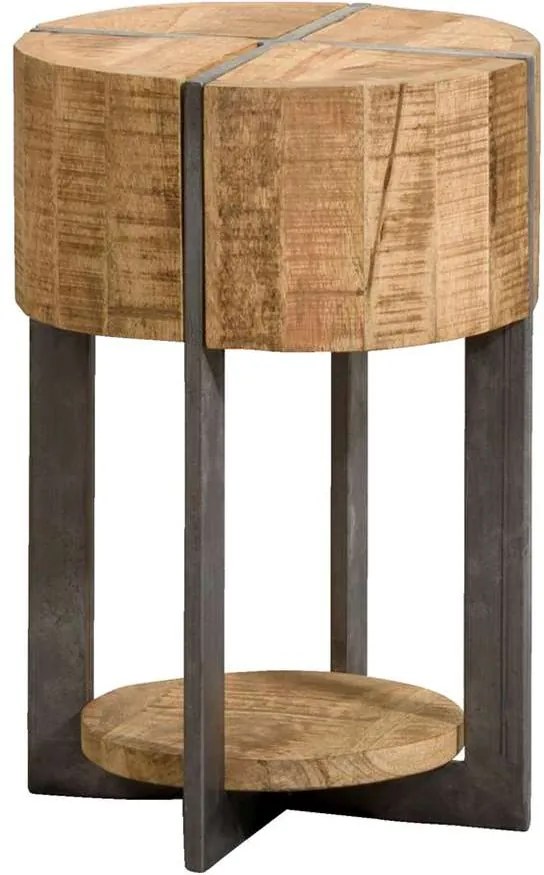 Bijzettafel Kyan - zwart/naturel - 45xØ30 cm - Leen Bakker