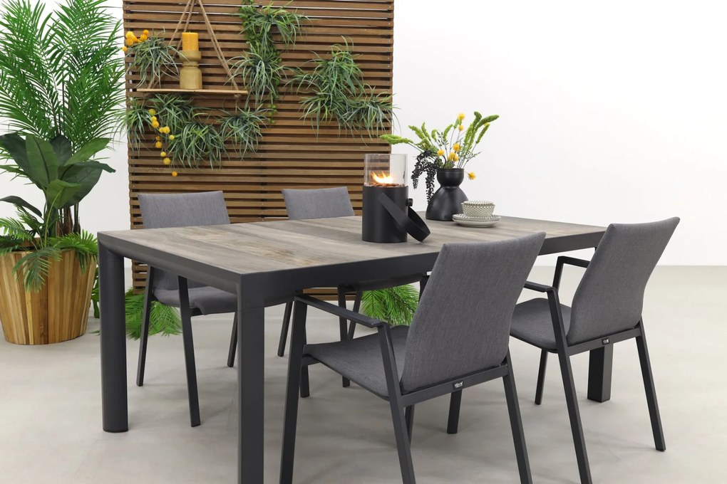 Lima/Kings 4-persoons stapelbare dining tuinset 180x100 cm. - Antraciet