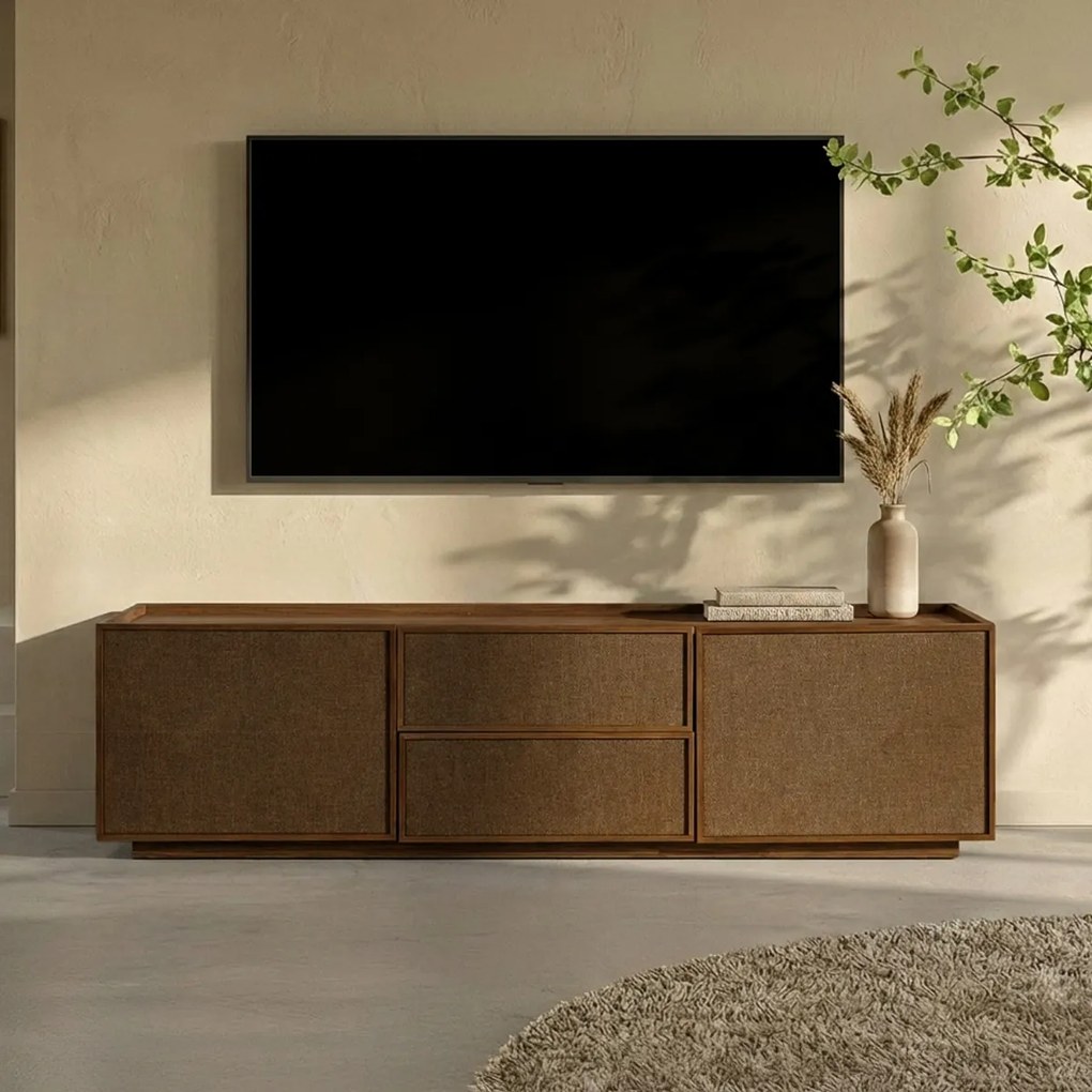 Tv-meubel Walnoot Met Stoffen Deuren 150 Cm - 150x40x40cm.
