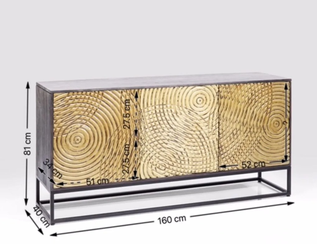 Kare Design Circulo Gouden Dressoir Snijwerk - 160x40x80cm.