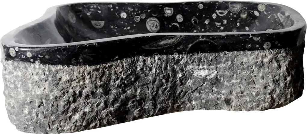 Zwart marmeren waskom | Eeuwenoud Orthoceras Fossiel | 47 x 45 x 12 cm