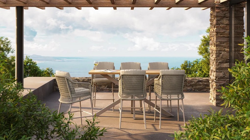 4 Seasons Outdoor Tramonti bar stoel latte SALE Tuinstoel beige weerbestendig