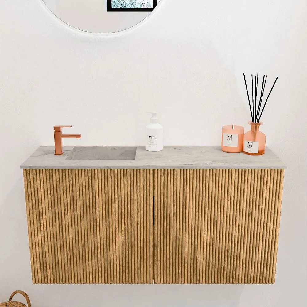 Mondiaz Joya DLux 80cm toiletmeubel oak met wastafel faye links 1 kraangat glace