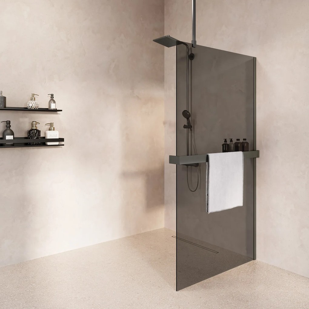 Saniclear Bright inloopdouche 120cm met handdoekhouder en rookglas verouderd ijzer - gunmetal